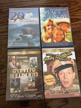 New! Lot of 4 Classic DVDs - westerns, Andy Griffith, dolphins, a place to grow